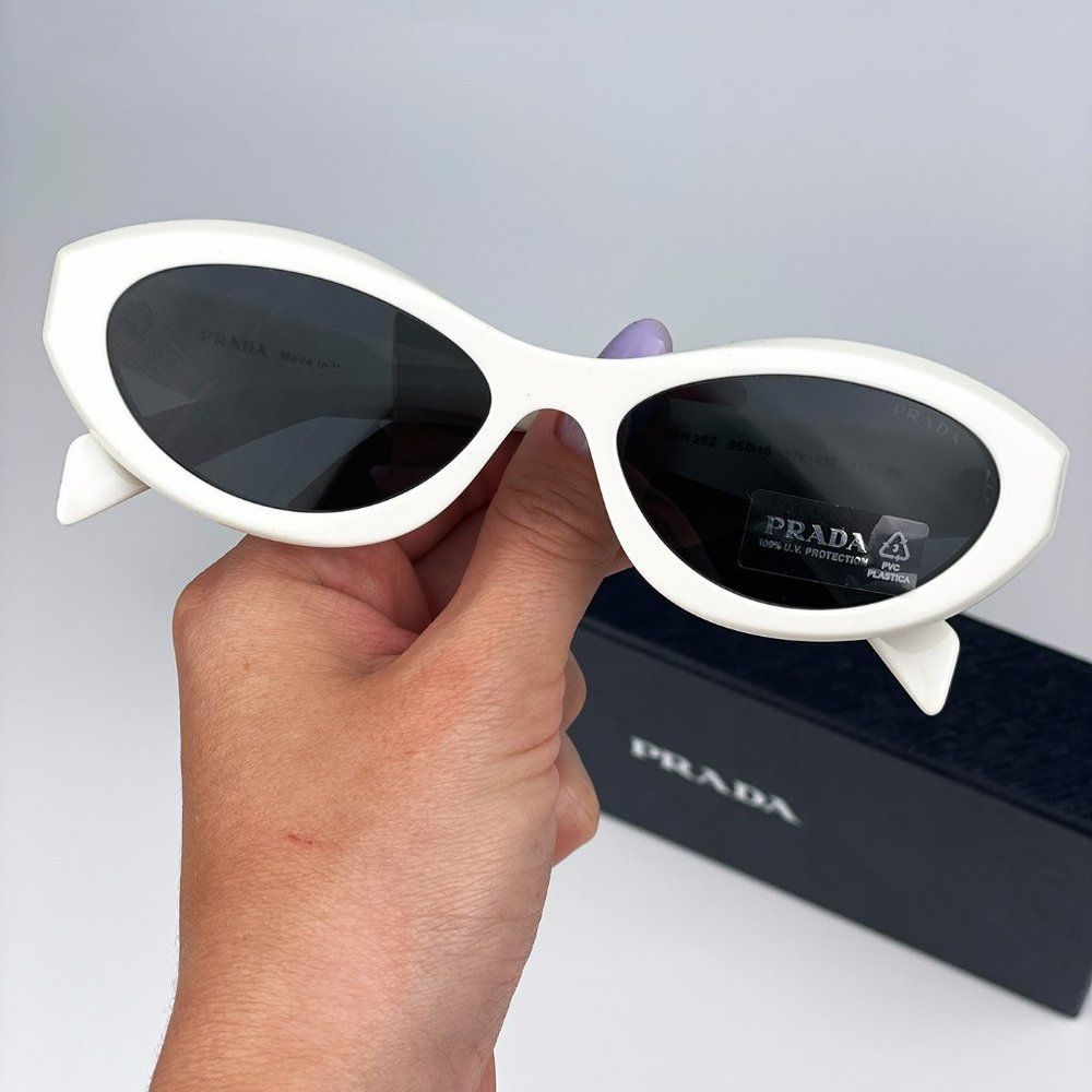 Prada PR26ZS 17K08Z Sunglasses Talc White Dark Grey Oval Women - Picture 3 of 15